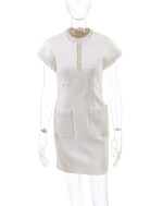 CHANEL | WHITE EMBELLISHED DRESS AND 'CC' TURNLOCK DEMI-PARURE