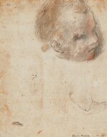 Recto: Studies of an Infant's Head Turned to the Right, with Subsidiary Figure Studies Verso: Two Studies of Psyche Crouching' After the Antique