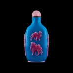 A pink overlay turquoise glass 'camels' snuff bottle Qing dynasty, 18th - 19th century | 清十八至十九世紀 翠藍地套粉紅料駱駝圖鼻煙壺