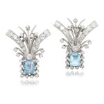 Pair of aquamarine and diamond earrings, 1960s