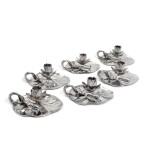 A set of six Victorian silver novelty 'Lily' chambersticks, R. & S. Garrard & Co London, 1854 and 1863
