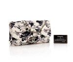  CHANEL | AIRPLANE PRINTED CANVAS WITH SILVER-TONE METAL SHOULDER BAG 