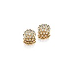 Pair of Gold and Aquamarine 'Fishscale' Earclips, France