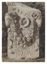 Study of a Roman Altar, decorated with rams heads and a garland
