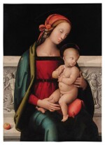 The Madonna and Child seated before a sculpted parapet