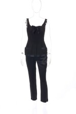 Pair of black silk trousers and black corset top  