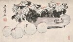 Xu Gu, Chrysanthemums and Peaches of Longevity  | 虛谷  菊壽延年