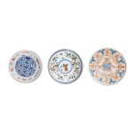 Three enameled dishes, Qing dynasty, 18th century | 清十八世紀 青花彩瓷盤一組三件