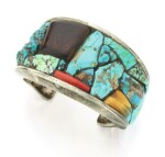CHARLES LOLOMA | TURQUOISE, WOOD, CORAL AND TIGER'S EYE CUFF-BRACELET