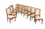 A suite of twelve walnut chairs "à chassis", Genoese Louis XV, mid 18th century | Suite de douze chaises à chassis en noyer, travail gênois, d'époque Louis XV, milieu du XVIIIe siècle
