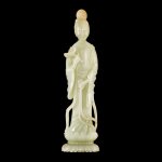 A white jade figure of a meiren  | 白玉持靈芝美人立像