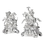 International Exhibition of 1862: A Pair of Victorian Silver Equestrian Groups, John S. Hunt for Hunt & Roskell, London, designed and modeled by Alfred Brown, 1854