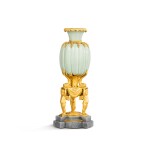 A Louis XVI gilt-bronze mounted Chinese celadon porcelain vase, the porcelain Kangxi period (1662-1722), the mounts circa 1780 | 	 Vase en porcelaine de Chine céladon d'époque Kangxi et monture de bronze doré d'époque Louis XVI, vers 1780