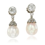 Pair of natural pearl and diamond earrings, early 20th century composite