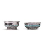 Two turquoise-inlaid white metal bowls, 20th century