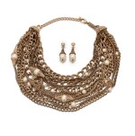Silver-tone metal and faux pearl necklace and pair earrings