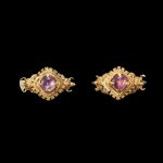 A pair of gem-set gold earrings Java, Indonesia, 7th - 12th century | 印尼爪哇 七至十二世紀 金嵌寶耳飾一對