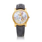 Mercator, Reference 43050 | A yellow gold retrograde wristwatch with champlevé enamel dial, Circa 2000 | 江詩丹頓 | Mercator 型號43050 | 黃金逆跳腕錶，備內填琺瑯錶盤，約2000年製