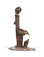 A parcel-gilt bronze and silver ‘kingfishers’ group | Groupe de martins-pêcheurs en bronze partiellement doré et en argent