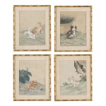 FOUR CHINESE PAINTINGS OF DOGS 20TH CENTURY