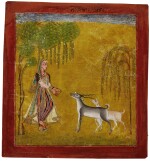 An illustration to a nayika series: A lady with deer, North India, Basohli, late 17th century
