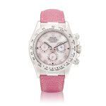 Cosmograph Daytona "Beach", Reference 116519 | A white gold chronograph wristwatch with pink mother-of-pearl dial, Circa 2000 | 勞力士 | Cosmograph Daytona "Beach" 型號116519 | 白金計時腕錶，備粉紅色珠母貝錶盤，約2000年製