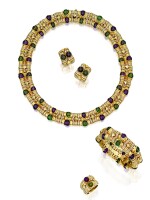 SUITE OF GOLD, AMETHYST, TOURMALINE AND DIAMOND JEWELS, BULGARI | 黃金鑲紫水晶配璧璽及鑽石首飾套裝，寶格麗