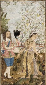 A EUROPEAN DANDY AND A FEMALE COMPANION IN A GARDEN, INDIA, DECCAN, GOLCONDA, CIRCA 1660-80