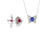 Tanzanite, Chalcedony and Diamond Pendent Necklace; and Pink Spinel and Tourmaline Ring | 坦桑石、玉髓 配 鑽石 項鏈; 及 粉紅尖晶石 配 碧璽 戒指