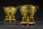 A pair of late George III gilt-bronze wine coolers, attributed to Alexis Decaix, retailed by Rundell, Bridge & Rundell, London, circa 1803-1806, the model designed by Jean-Jacques Boileau, circa 1800-1802