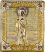 An icon of Mary Magdalen, in a silver-gilt and cloisonné enamel oklad, Orest Kurlykov, Moscow, 1894