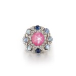 Star Ruby, Star Sapphire, Sapphire and Diamond Ring | 星光紅寶石 配 星光藍寶石, 藍寶石 及 鑽石 戒指