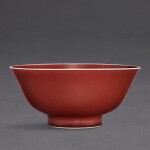 A copper-red glazed bowl, Mark and period of Yongzheng | 清雍正 紅釉敞口盌 《大清雍正年製》款