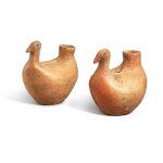 A superb pair of red pottery bird-form vessels Qijia culture, c. 2050-1700 B.C. 齊家文化 紅陶鳥形壺一對