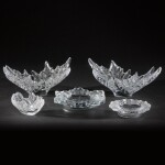 A pair of Lalique `Champ-Elysées' bowls and three other Lalique pieces, late 20th century