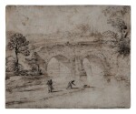 Landscape with figures under a bridge