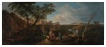 Landscape in Latium with bathers on the banks of a river
