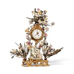 A Louis XV Style Gilt-Bronze, Tôle Peinte, and Porcelain Mantel Clock, Late 19th Century