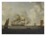 FRANCIS SWAINE | AN ENGLISH MAN-O'-WAR WITH OTHER SHIPS SAILING IN A FRESH BREEZE
