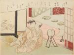Suzuki Harunobu (1725-1770) | Returning Sail at the Towel Rack (Tenugui-kake kihan) | Edo period, 18th century