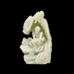An exceptional imperial inscribed white jade 'luohan' boulder Qing dynasty, Qianlong period | 清乾隆 白玉御題「第五拔雜哩逋荅喇尊者」山子