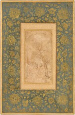 A holy man under a tree teaching a young prince, Persia, Safavid, Isfahan, circa 1600