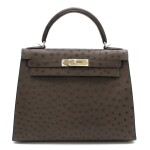 Kelly Sellier 28 Marron Colour in Ostrich Leather with palladium hardware. Hermès. 2006.