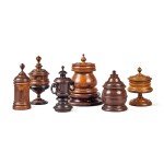 Six English Treen Jars and Covers, 19th Century