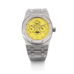 AUDEMARS PIGUET | AN EXCEPTIONAL ROYAL OAK PERPETUAL CALENDAR, REFERENCE 25800BC WHITE GOLD PERPETUAL CALENDAR BRACELET WATCH WITH A BRIGHT YELLOW DIAL CIRCA 1996