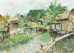 Lê Minh (b. 1937), Village on a river in Saigon | Lê Minh (1937年生),  河上村莊