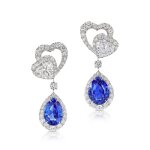 Pair of Sapphire and Diamond Pendent Earrings | Alexandre Reza | 6.50 及 4.27克拉 天然 「斯里蘭卡」未經加熱藍寶石 配 鑽石 耳墜一對