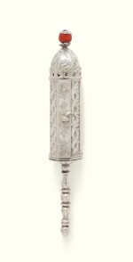 A SILVER MINIATURE ESTHER SCROLL CASE, BAGHDAD OR INDIAN IN BAGHDADI STYLE, LATE 19TH - EARLY 20TH CENTURY