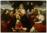 BONIFACIO DE' PITATI CALLED BONIFAZIO VERONESE AND WORKSHOP | Holy Family with Saints James Major, Jerome and Catherine of Alexandria