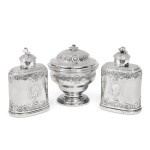 A George II Silver Tea Caddy Set with Fitted Box, Samuel Taylor, London, 1751